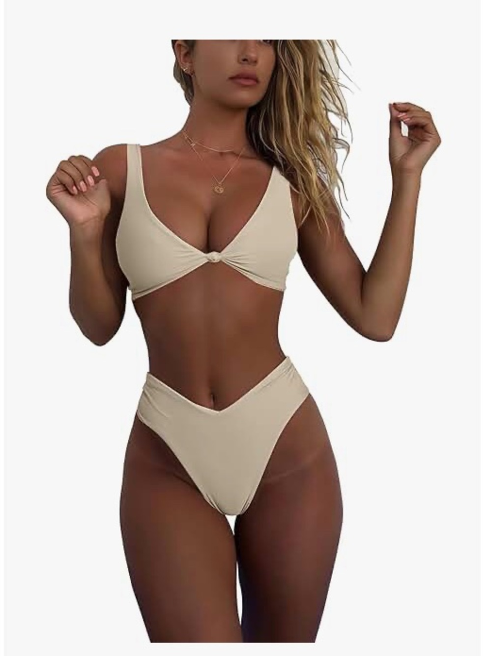 Neutral Ribbed Bikini Top in Nude